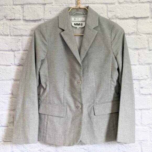 MM6 Maison Margiela Gray Knit Blazer Jacket 38 XS Single Breasted Fitted Office - Picture 1 of 5